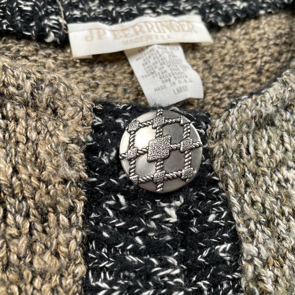 Vintage JP Berringer Cardigan Sweater Womens L Colorblock Button-Front Grandpa - Picture 7 of 16